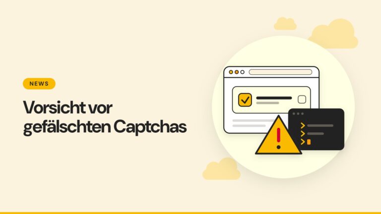 Gefälschte Captcha-Abfrage neben einem Befehlsfenster mit Warndreieck - BSI warnt vor TerminalFix