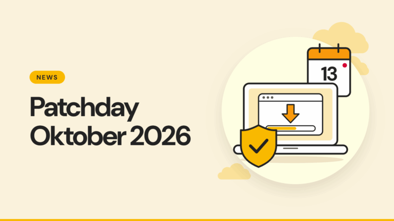Kalenderblatt mit der Zahl 13, Schutzschild und Laptop mit Update-Pfeil - Microsoft-Patchday Oktober 2026