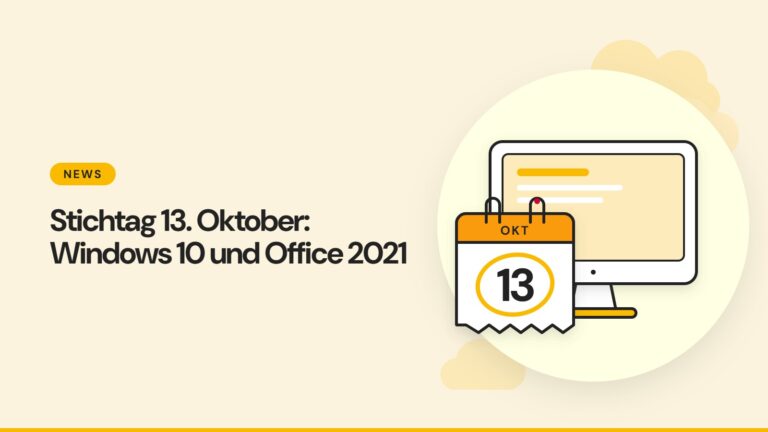 Kalenderblatt 13. Oktober vor einem Monitor - Stichtag für Windows 10 und Office 2021